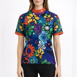 Paladin Cycling Shirt Medium Womens Jersey Floral Hippie Bike Bicycle Full Zip